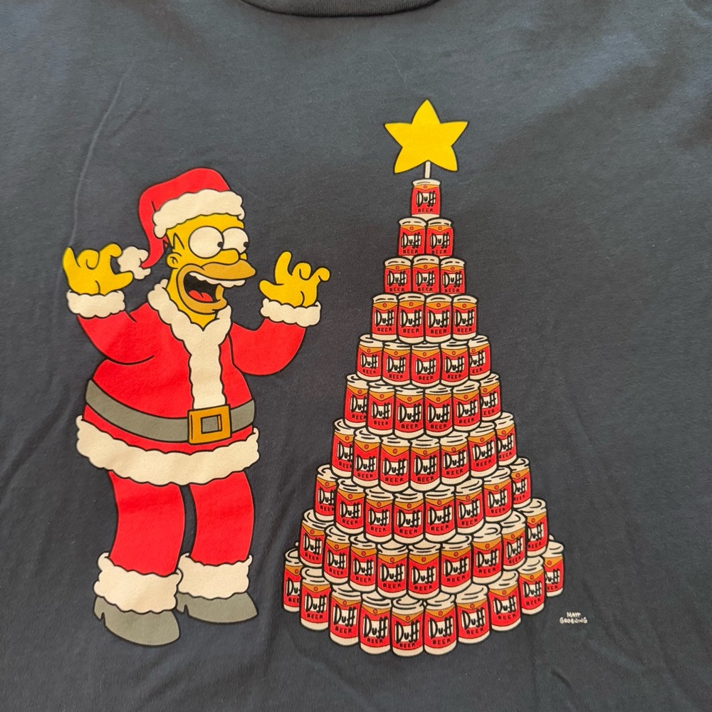 Official Homer Simpson‎ Santa Duff Beer Christmas Tree Blue/Gray T-Shirt XXL